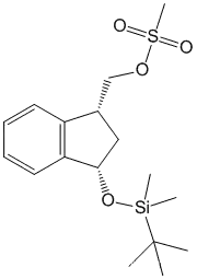 Molecular Structure of 792910-79-3 (1H-Indene-1-methanol,3-[[(1,1-dimethylethyl)dimethylsilyl]oxy]-2,3-dihydro-, methanesulfonate,(1R,3S)-rel-)